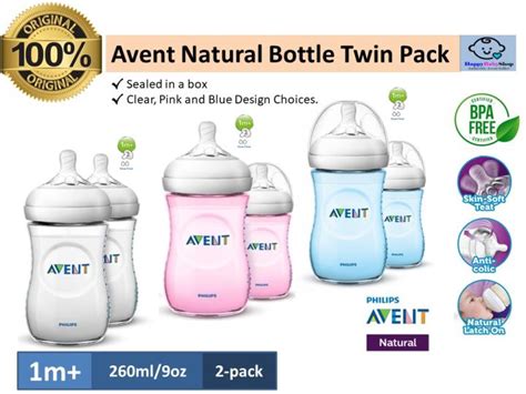 Avent 9oz/260ml Bottle Clear, Blue and Pink (Original).